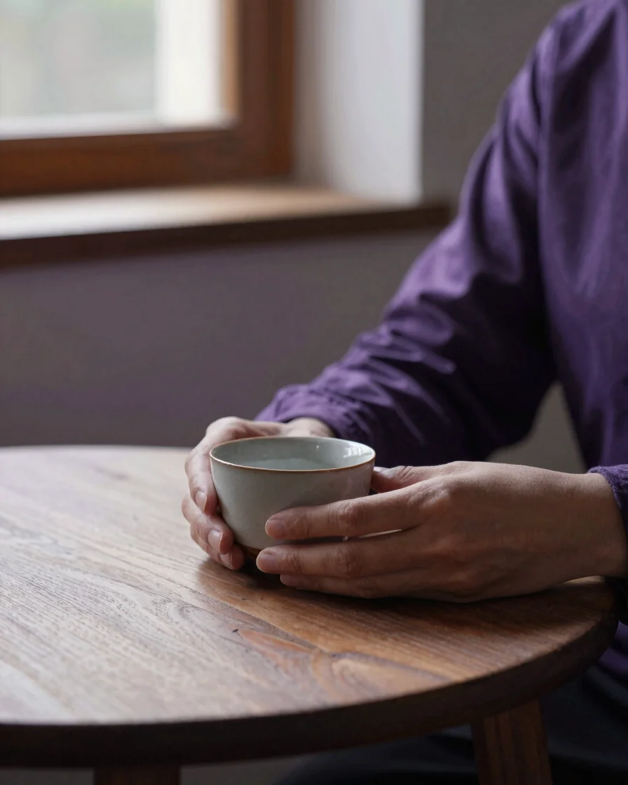 Soft editorial photography of hands gently holding a warm ceramic